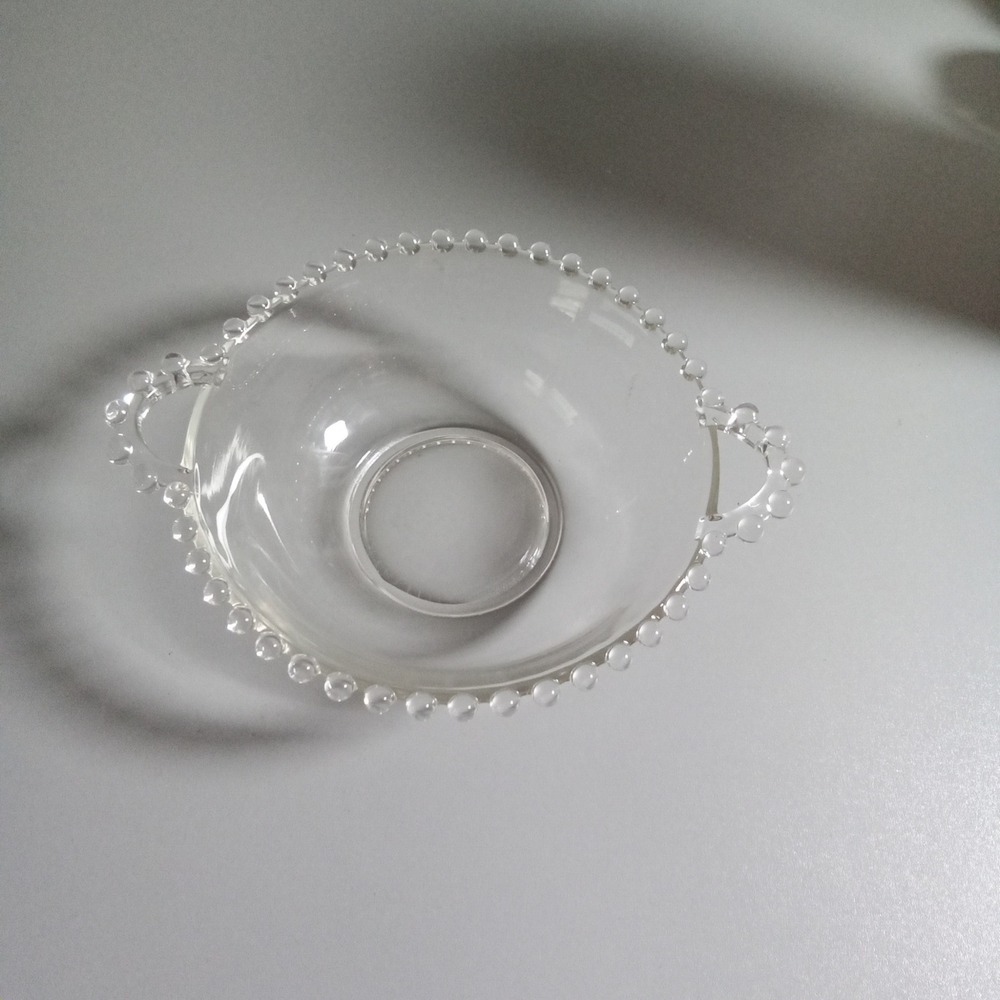 Imperial Glass Candlewick Clear Beaded Rim Candy Nut Dish with Handles 6.75in